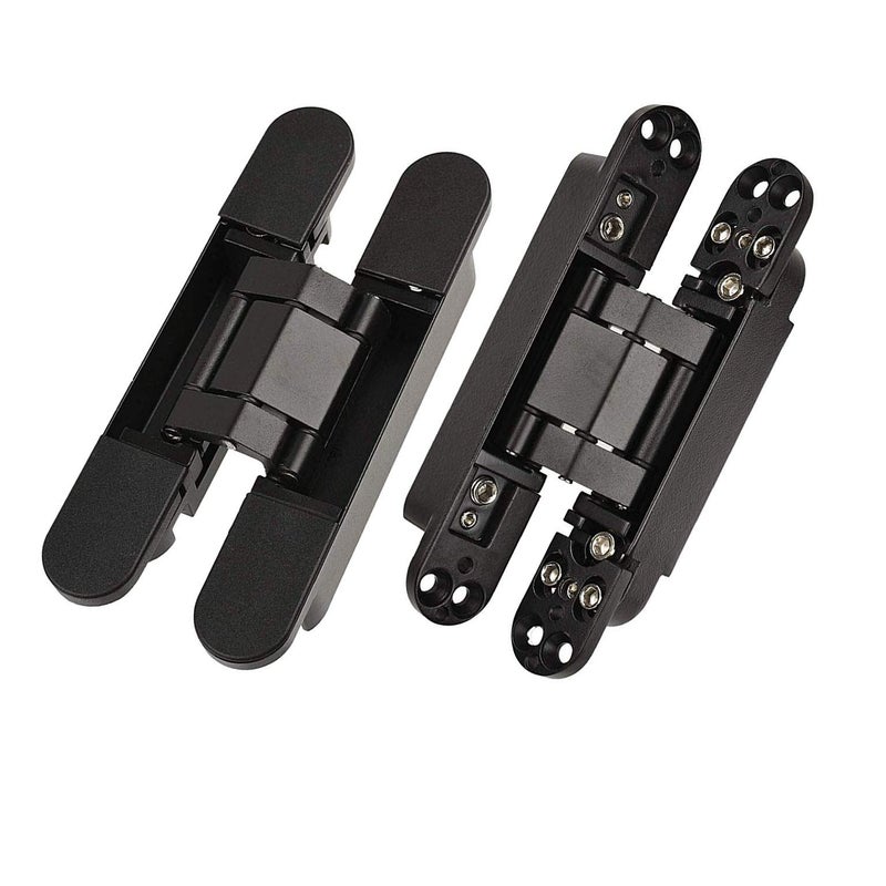 TamBee Hidden Door Hinge Invisible Hinges - Black, 3 Way Adjustable, Zinc Alloy, Concealed, for Secret Doors, Hidden Door and Bookcase Door 7 Inch (2 Hinges) - Image 1